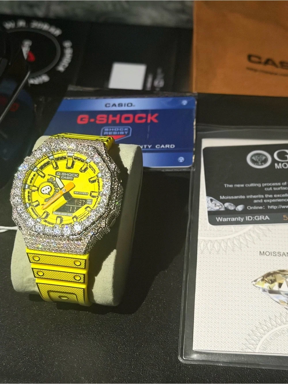 Casio G-Shock Yellow Men's Watch with Pink Crystal Bezel